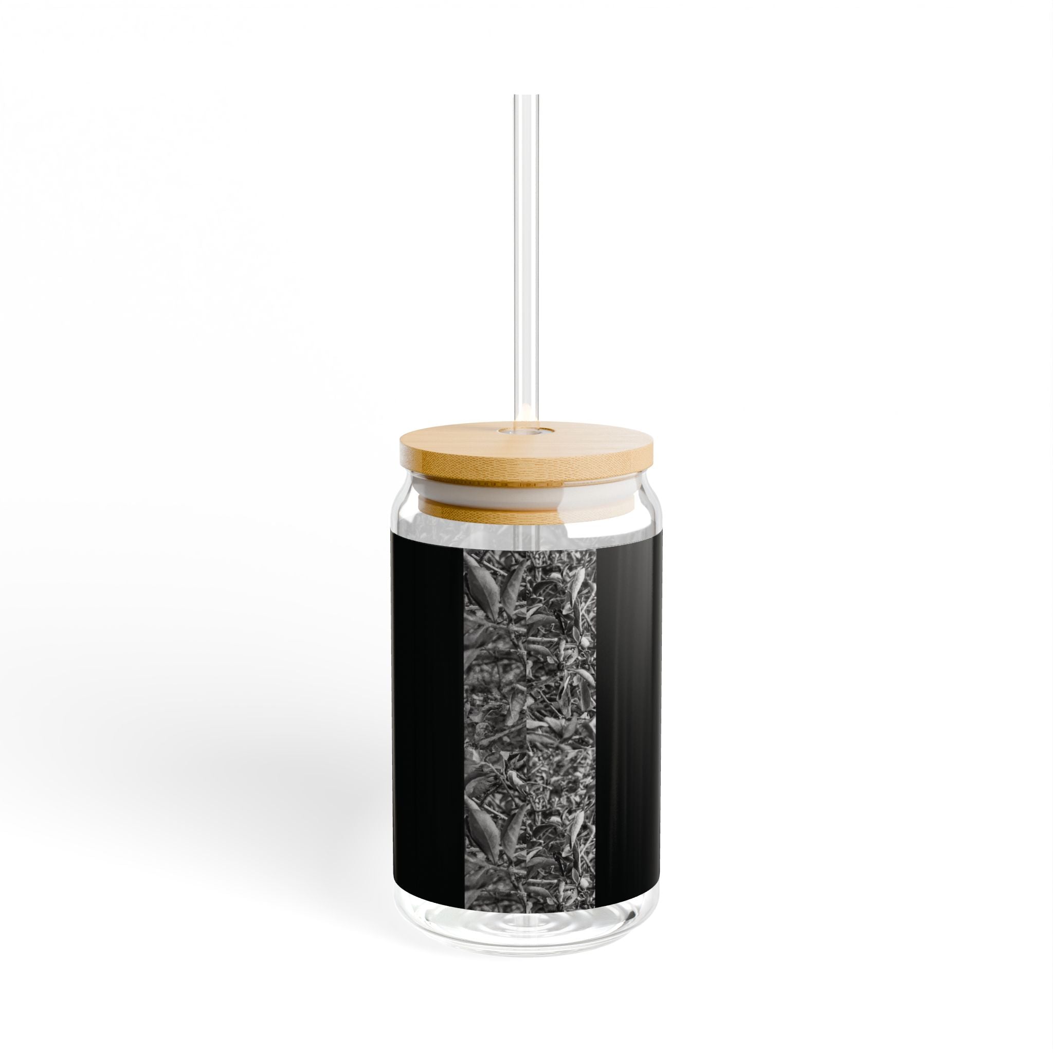 16oz Glass Sipper with Black & White Grass Photo Wrap