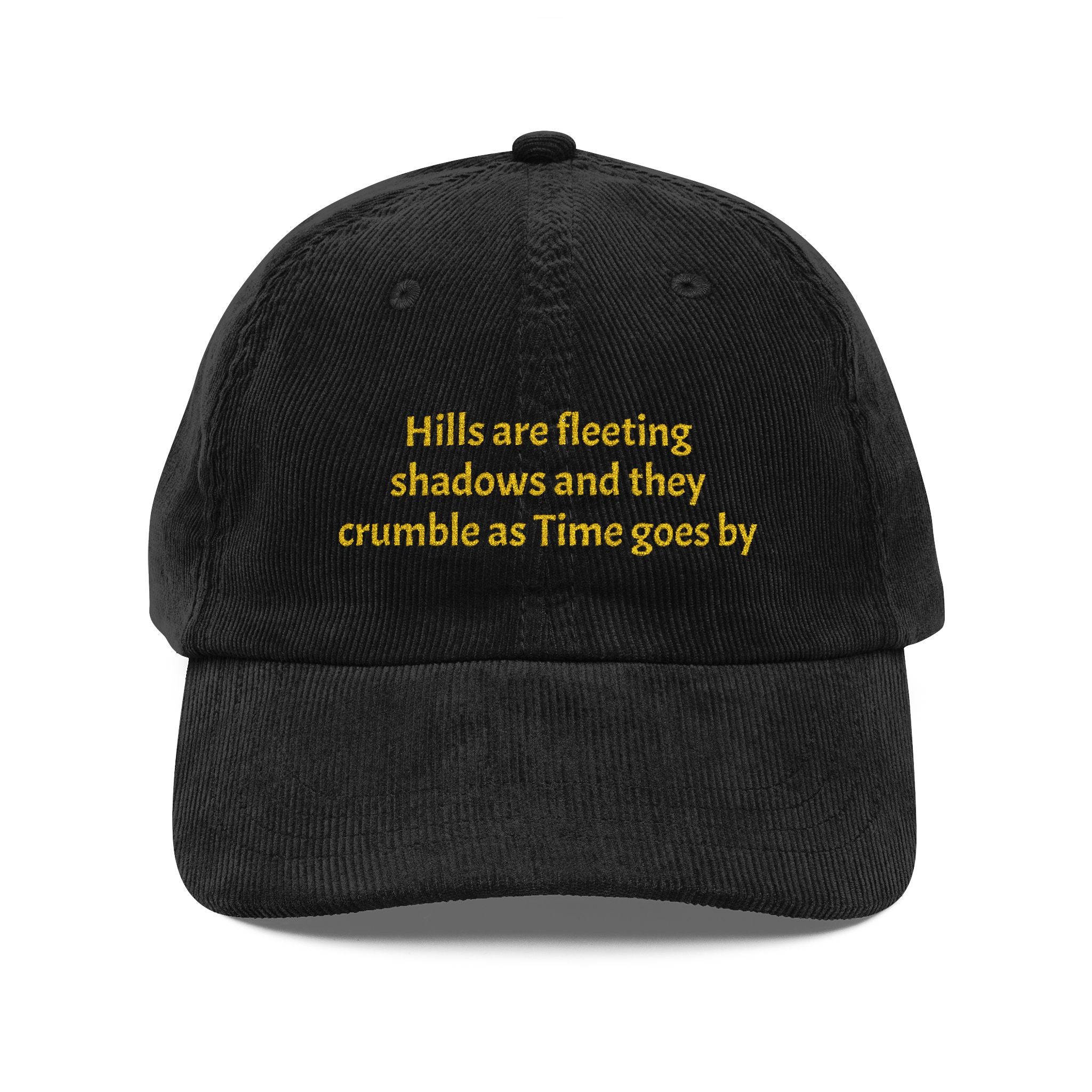 Corduroy Embroidered Cap - Vintage Rust Dad Hat with Poetic Yellow Text