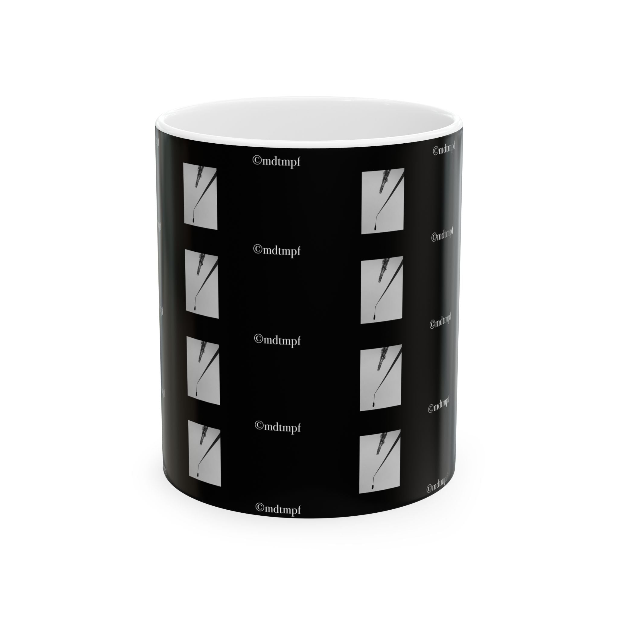 Black Minimalist Clock Grid Ceramic Mug  'mdtmpf' Pattern (11oz, 15oz)