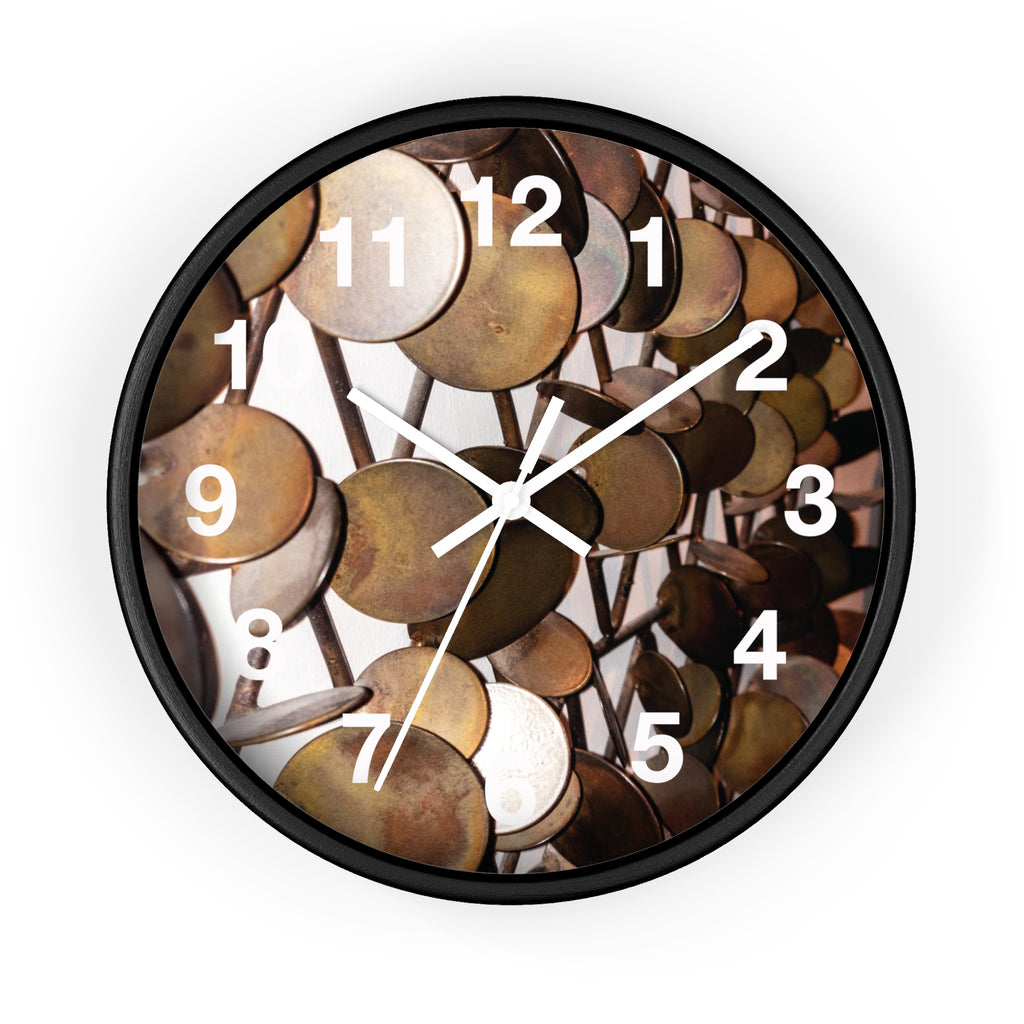 Mid-Century Metal Sculpture Wall Clock with Vintage Brass Disc Art Timepiece