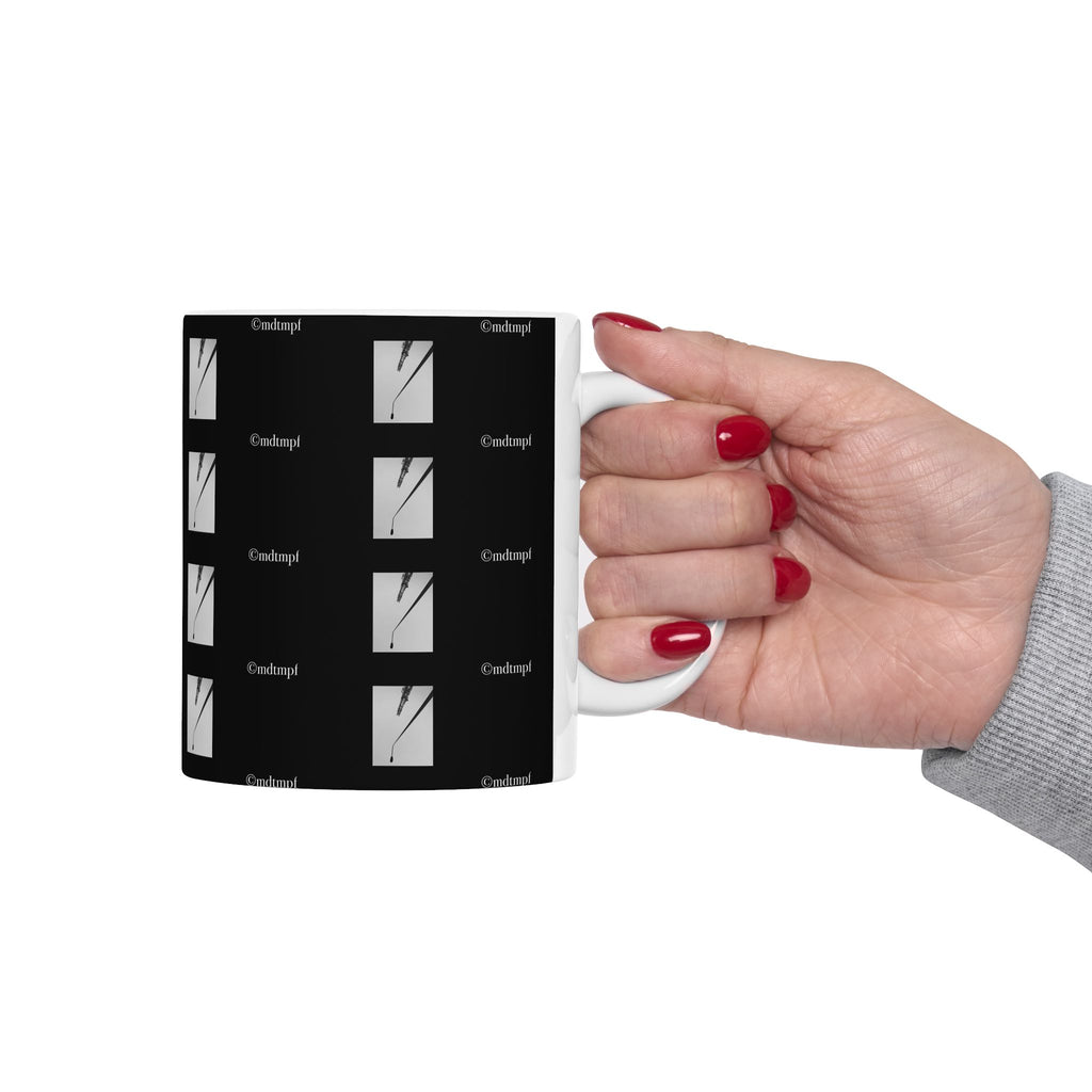 Black Minimalist Clock Grid Ceramic Mug  'mdtmpf' Pattern (11oz, 15oz)