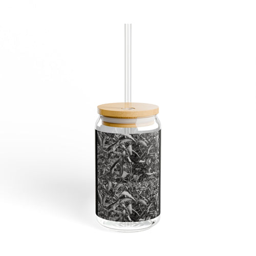 16oz Glass Sipper with Black & White Grass Photo Wrap