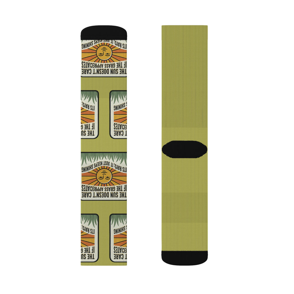 Adventure Patch Sublimation Socks  "The Sun Shines No Matter What's Happening" Vintage Camping Socks