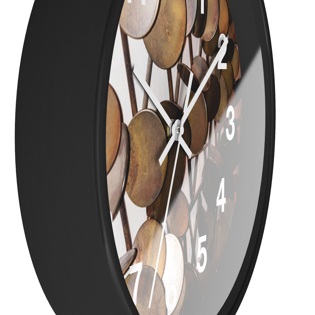 Mid-Century Metal Sculpture Wall Clock with Vintage Brass Disc Art Timepiece