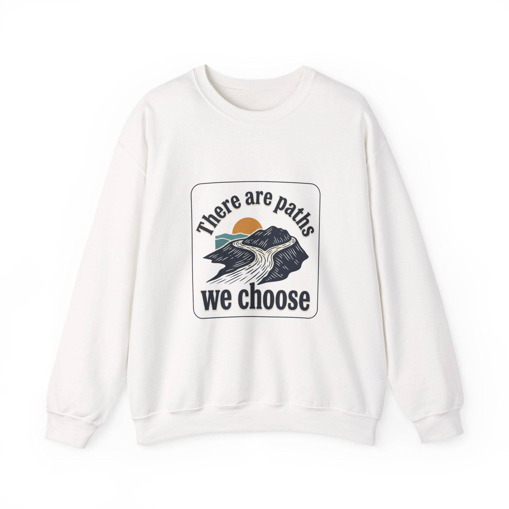 Mountain Paths Crewneck Sweatshirt - "There Are Paths We Choose" Sun Design