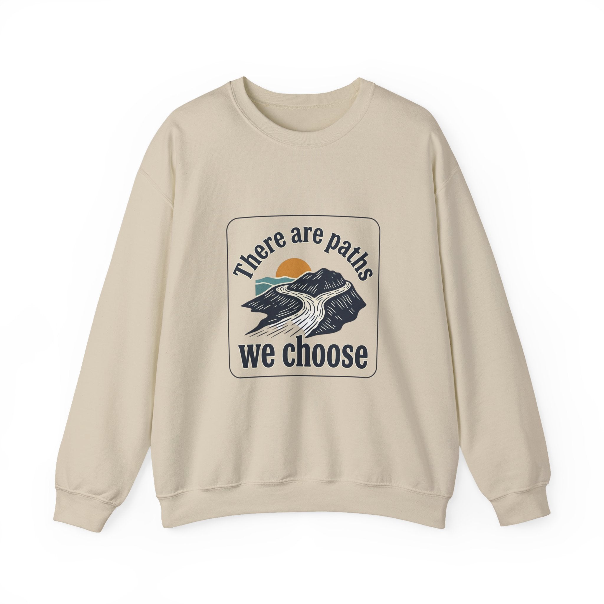 Mountain Paths Crewneck Sweatshirt - "There Are Paths We Choose" Sun Design