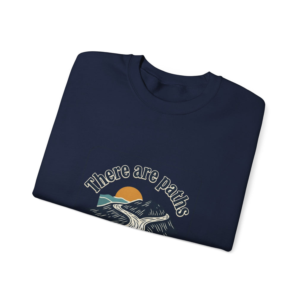 Mountain Paths Crewneck Sweatshirt - "There Are Paths We Choose" Sun Design