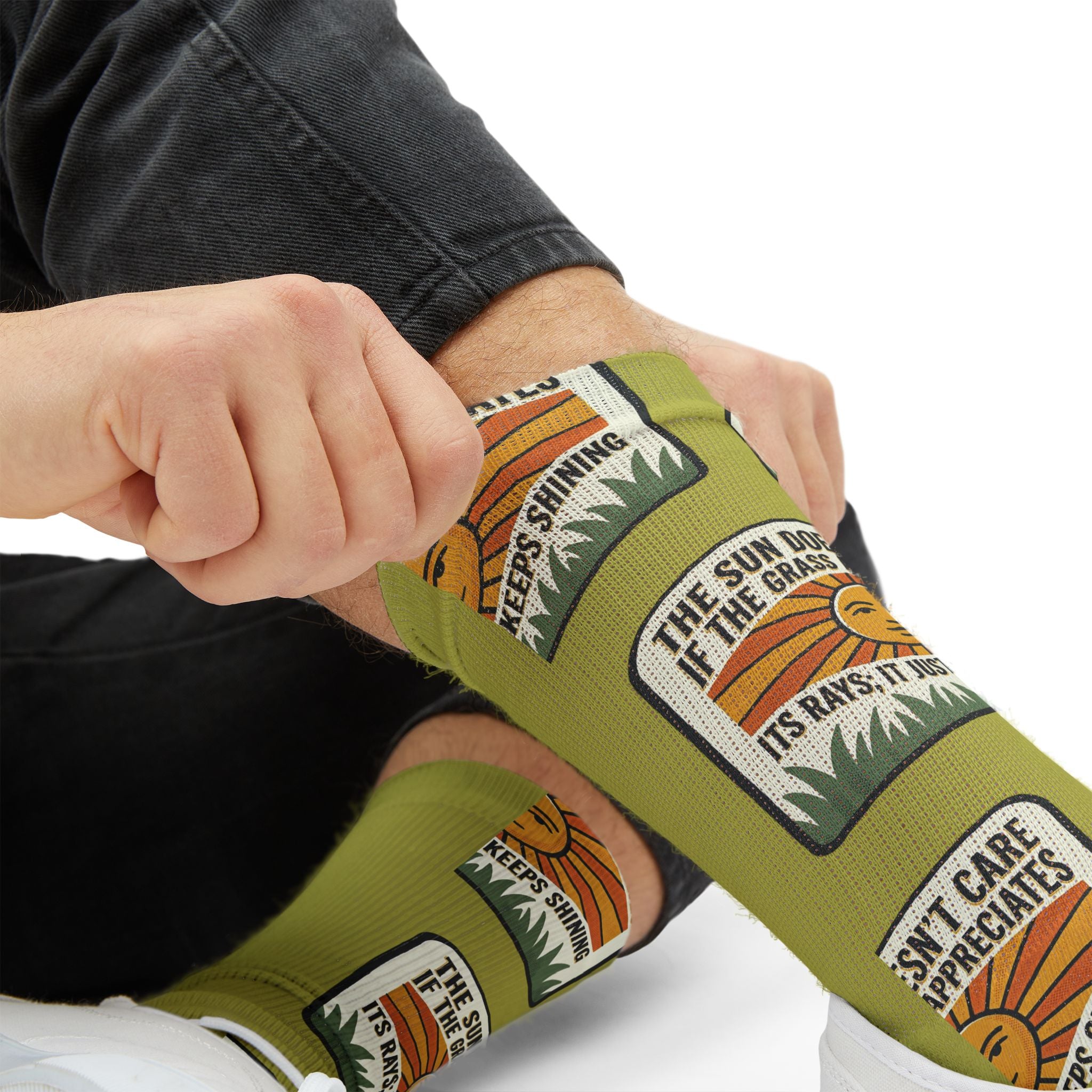 Adventure Patch Sublimation Socks  "The Sun Shines No Matter What's Happening" Vintage Camping Socks