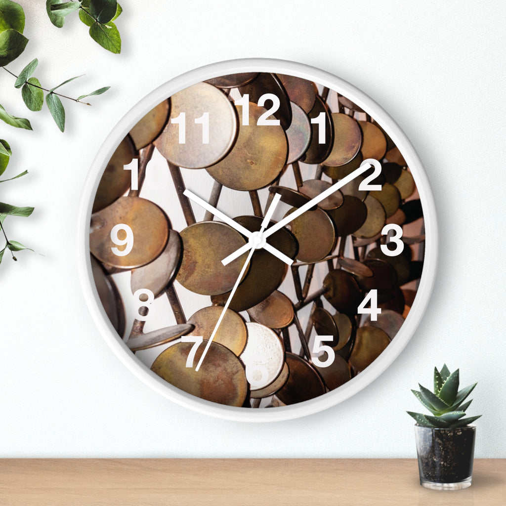 Mid-Century Metal Sculpture Wall Clock with Vintage Brass Disc Art Timepiece