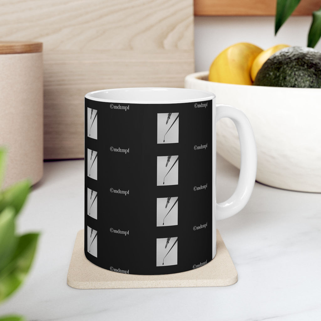 Black Minimalist Clock Grid Ceramic Mug  'mdtmpf' Pattern (11oz, 15oz)