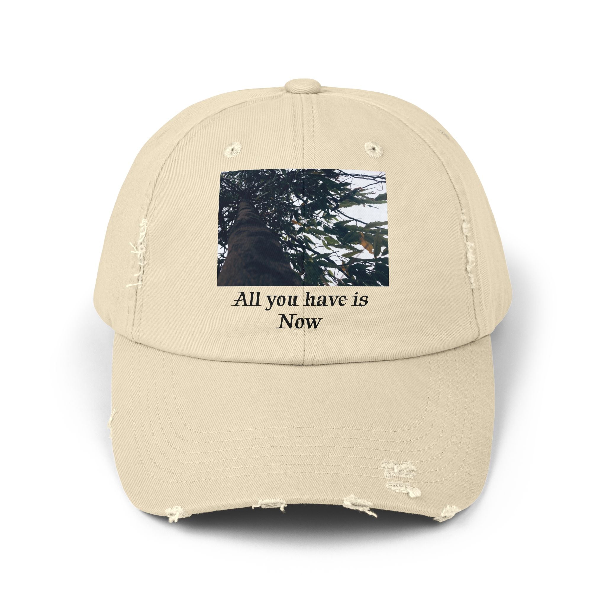 Distressed Cap  'All You Have Is Now' with Tree Design
