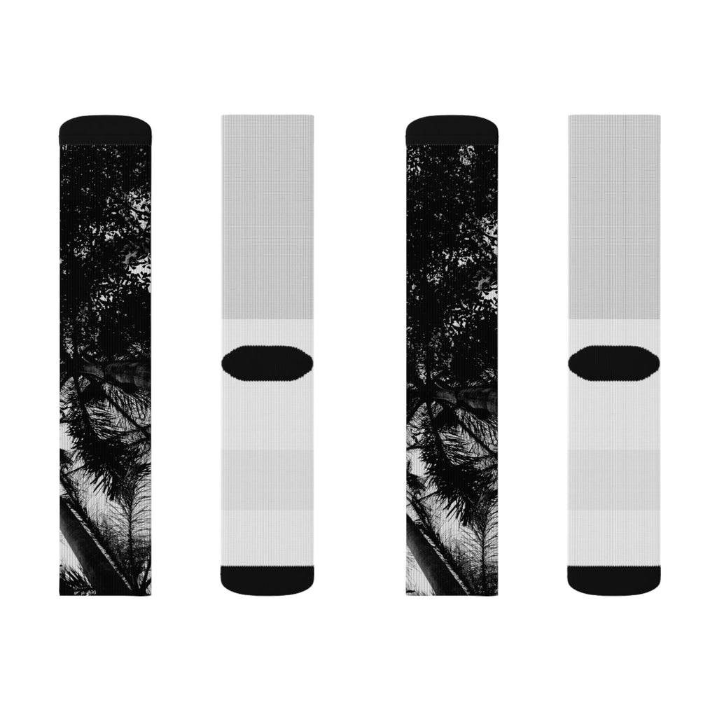 Black Palm Tree Sublimation Socks -Effortlessly Elegant