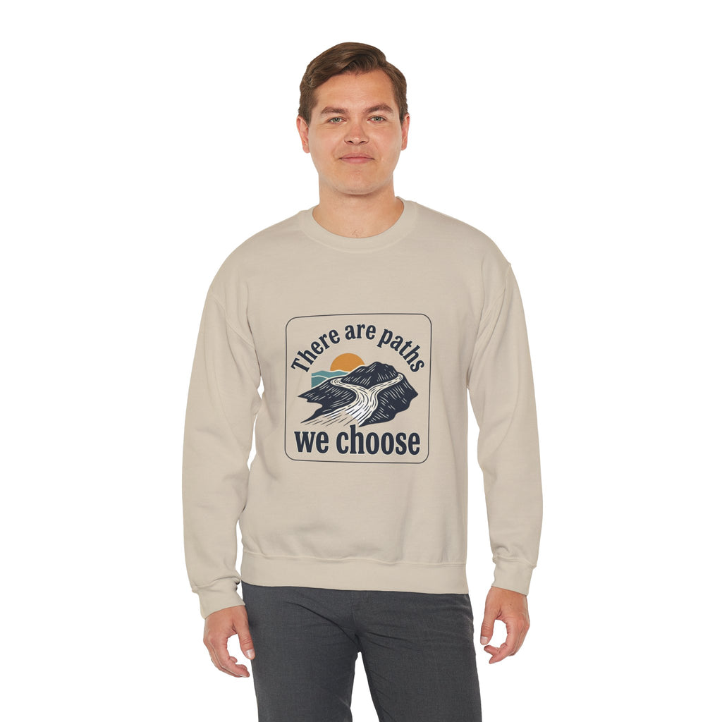 Mountain Paths Crewneck Sweatshirt - "There Are Paths We Choose" Sun Design