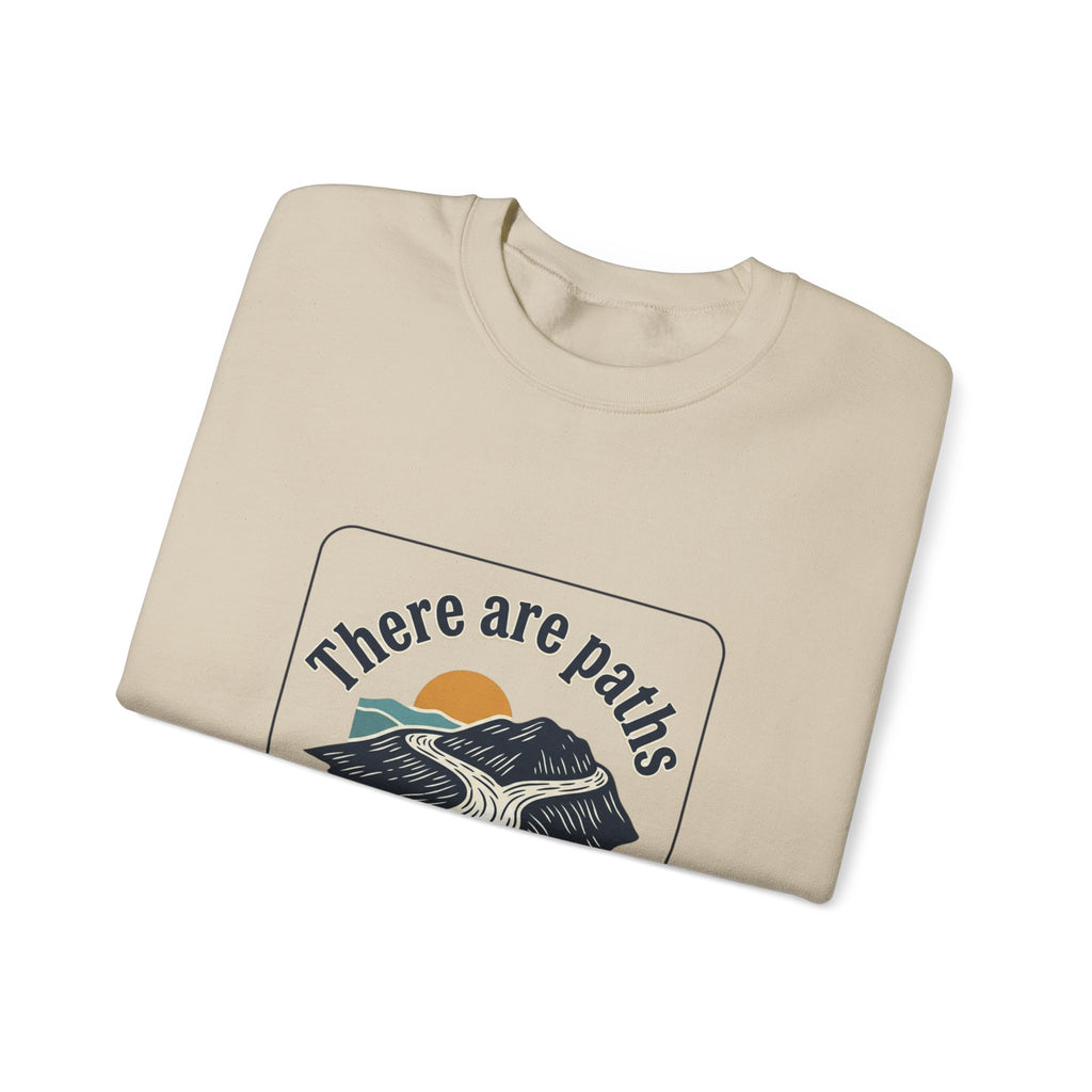 Mountain Paths Crewneck Sweatshirt - "There Are Paths We Choose" Sun Design