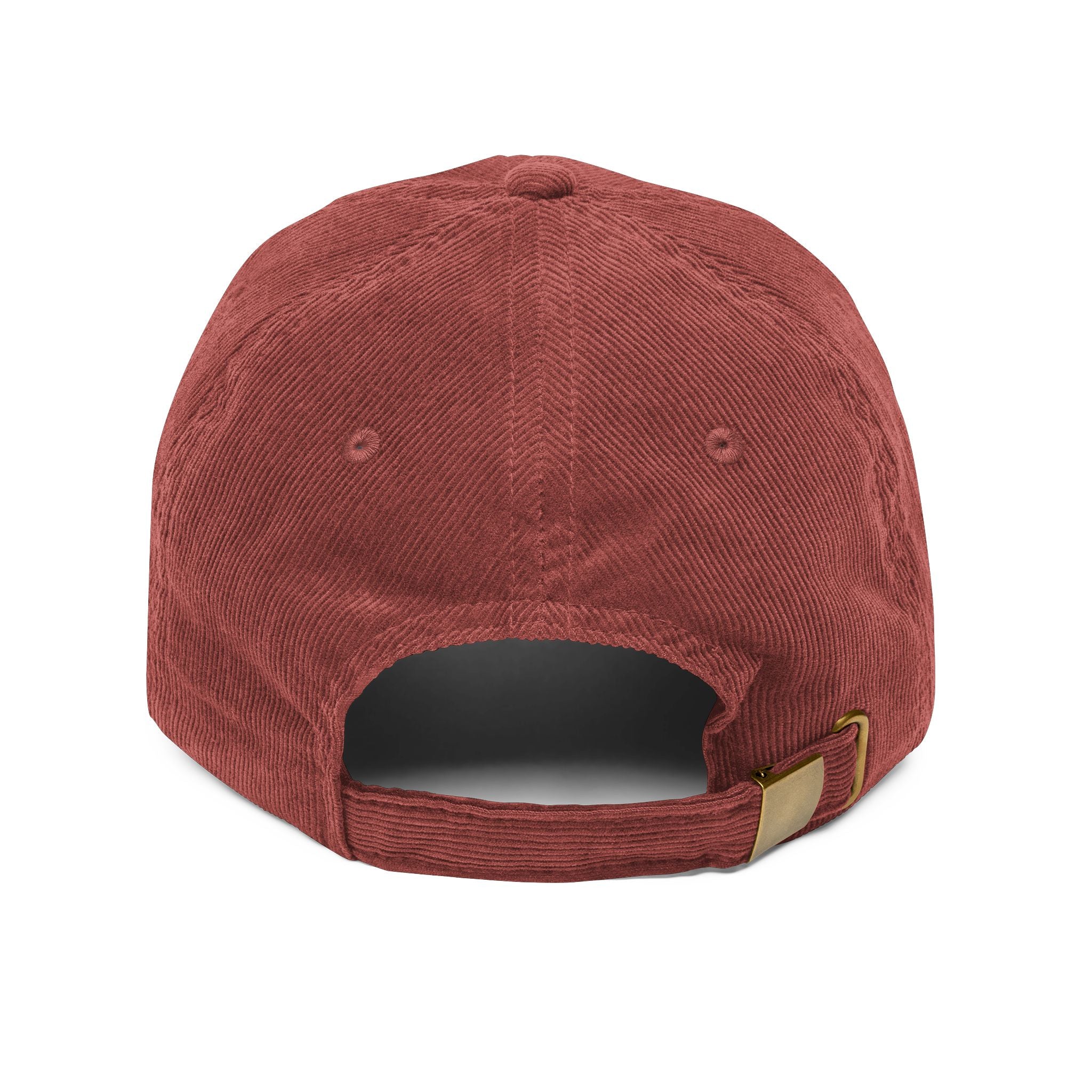 Corduroy Embroidered Cap - Vintage Rust Dad Hat with Poetic Yellow Text