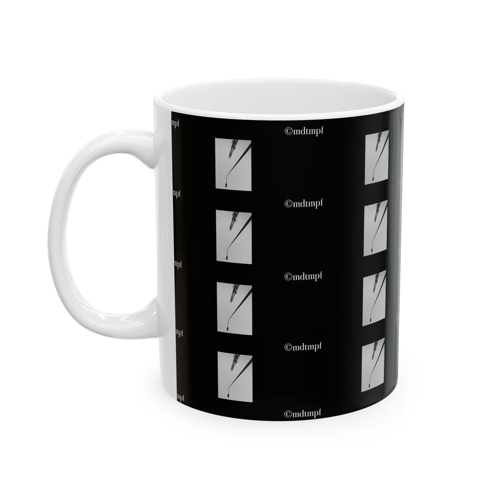 Black Minimalist Clock Grid Ceramic Mug  'mdtmpf' Pattern (11oz, 15oz)
