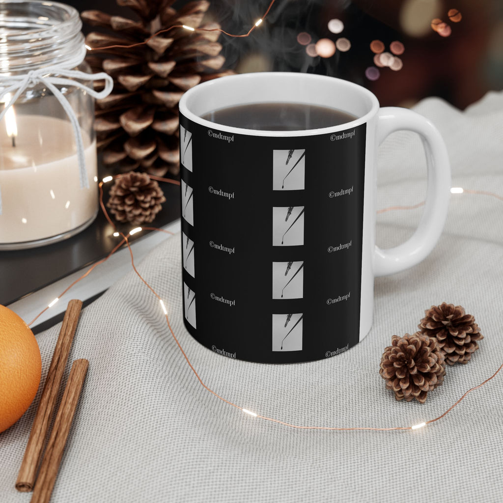 Black Minimalist Clock Grid Ceramic Mug  'mdtmpf' Pattern (11oz, 15oz)