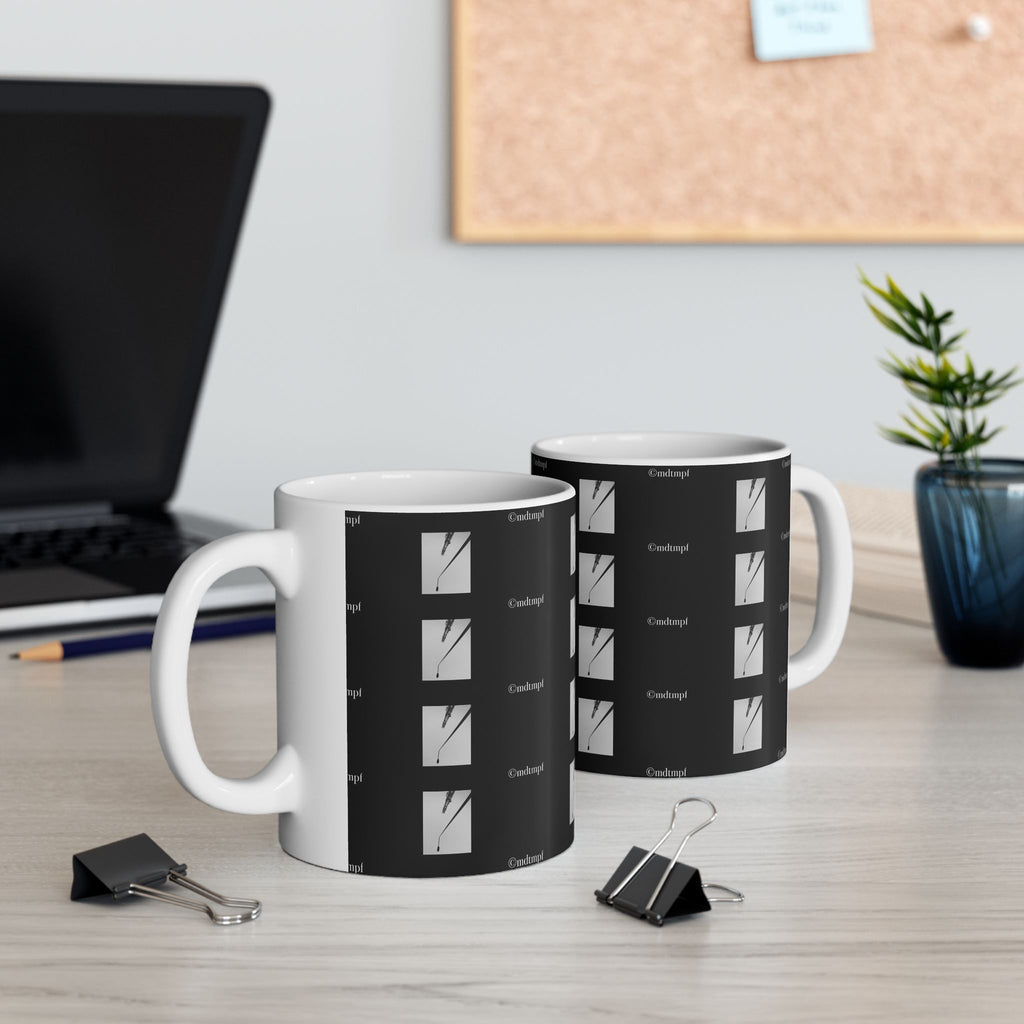 Black Minimalist Clock Grid Ceramic Mug  'mdtmpf' Pattern (11oz, 15oz)