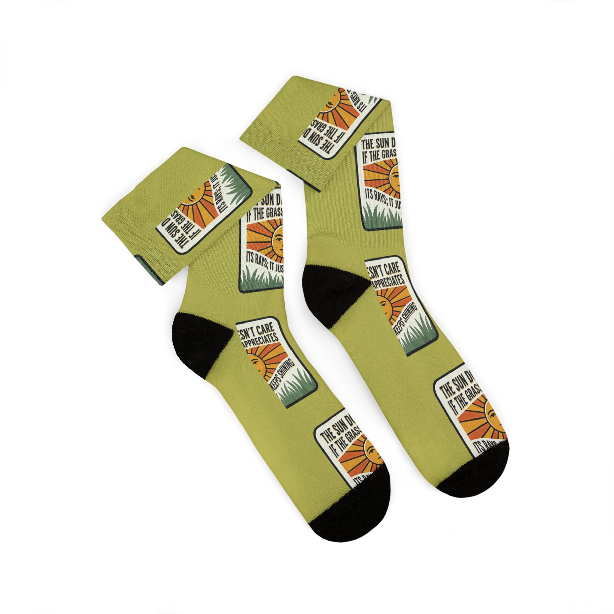 Adventure Patch Sublimation Socks  "The Sun Shines No Matter What's Happening" Vintage Camping Socks