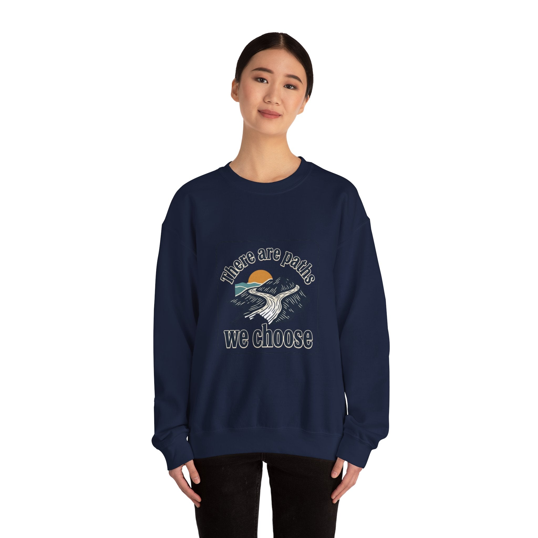 Mountain Paths Crewneck Sweatshirt - "There Are Paths We Choose" Sun Design