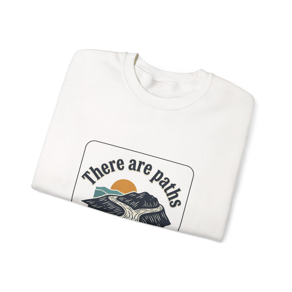 Mountain Paths Crewneck Sweatshirt - "There Are Paths We Choose" Sun Design