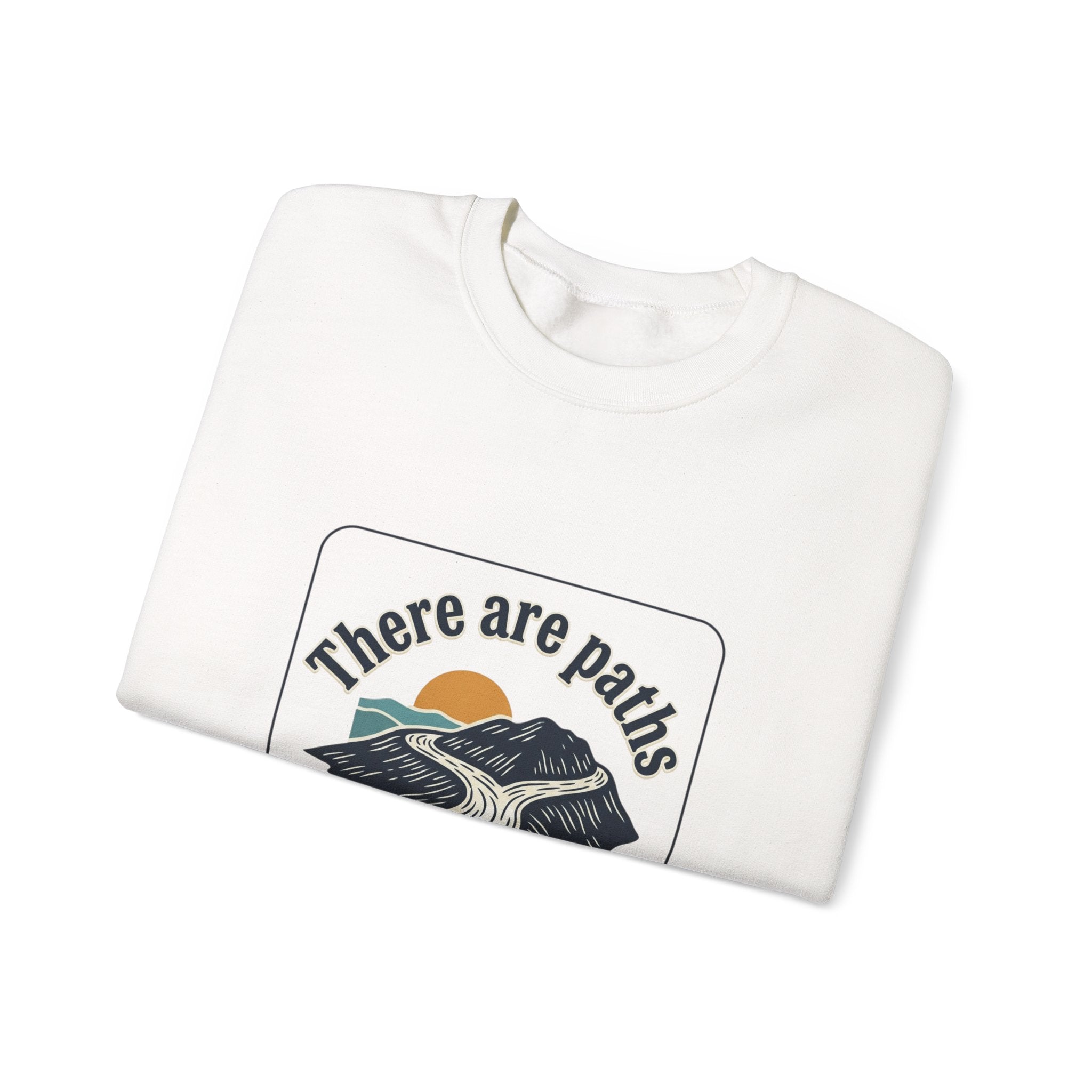 Mountain Paths Crewneck Sweatshirt - "There Are Paths We Choose" Sun Design