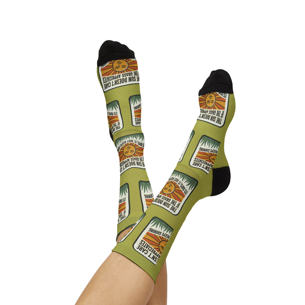 Adventure Patch Sublimation Socks  "The Sun Shines No Matter What's Happening" Vintage Camping Socks
