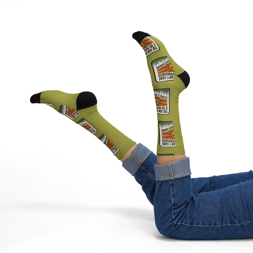 Adventure Patch Sublimation Socks  "The Sun Shines No Matter What's Happening" Vintage Camping Socks