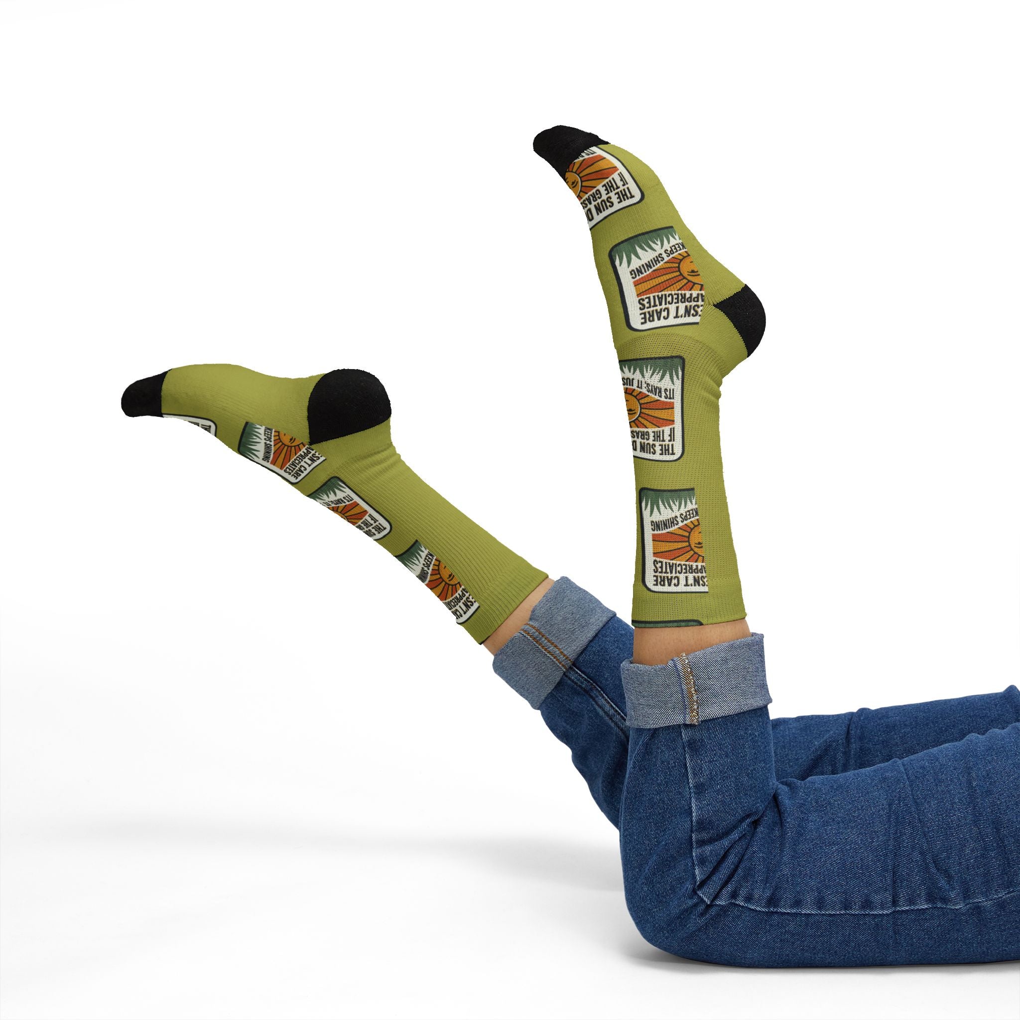 Adventure Patch Sublimation Socks  "The Sun Shines No Matter What's Happening" Vintage Camping Socks