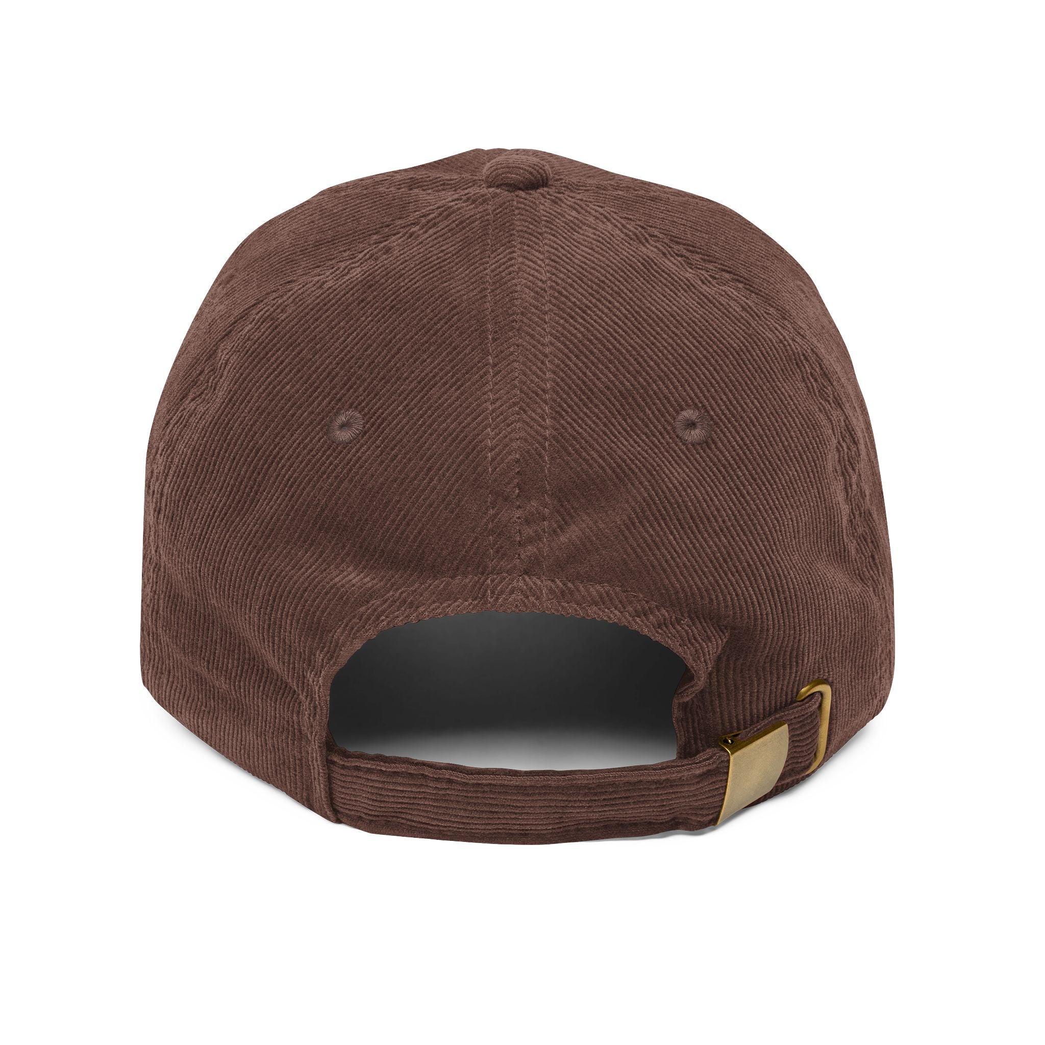 Corduroy Embroidered Cap - Vintage Rust Dad Hat with Poetic Yellow Text