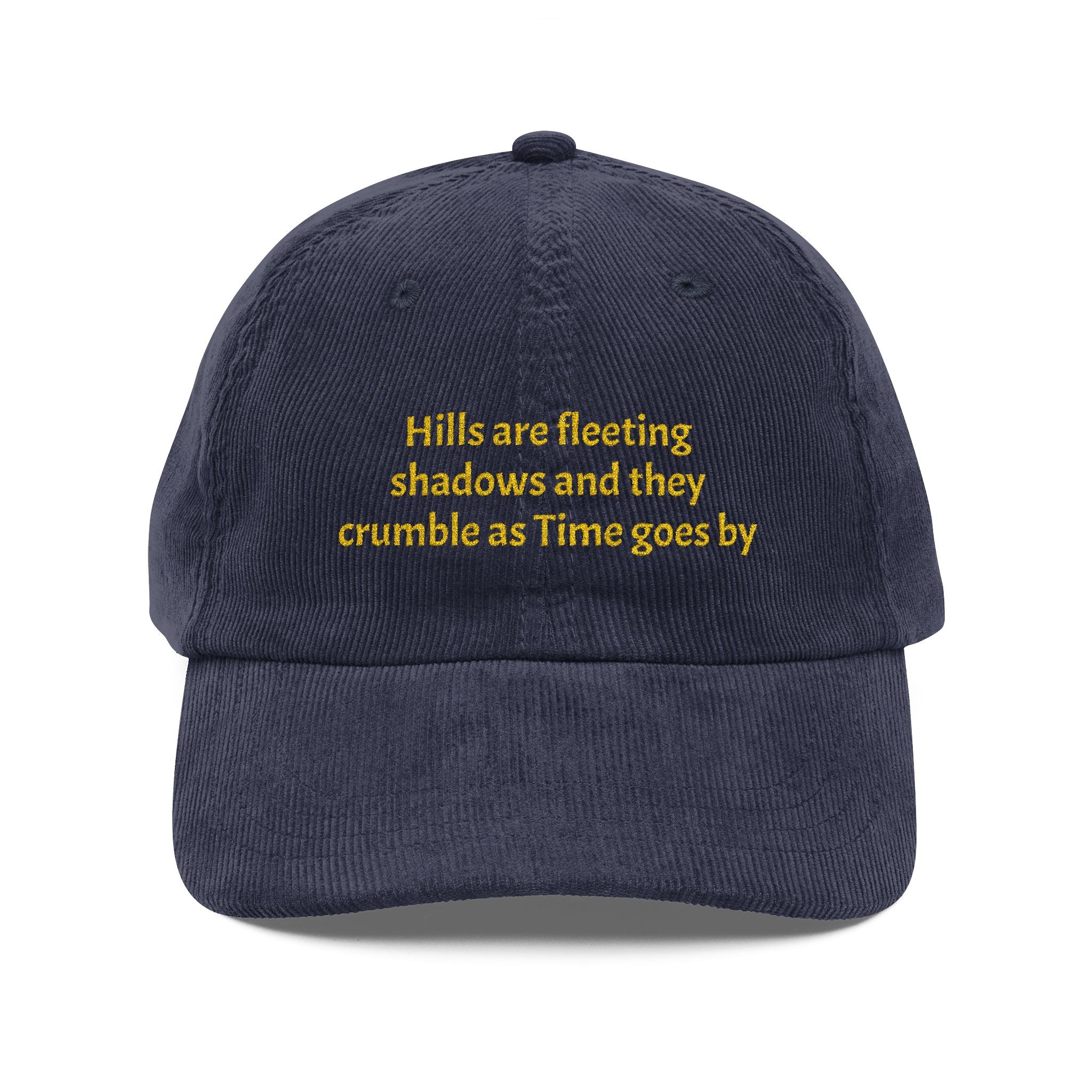 Corduroy Embroidered Cap - Vintage Rust Dad Hat with Poetic Yellow Text