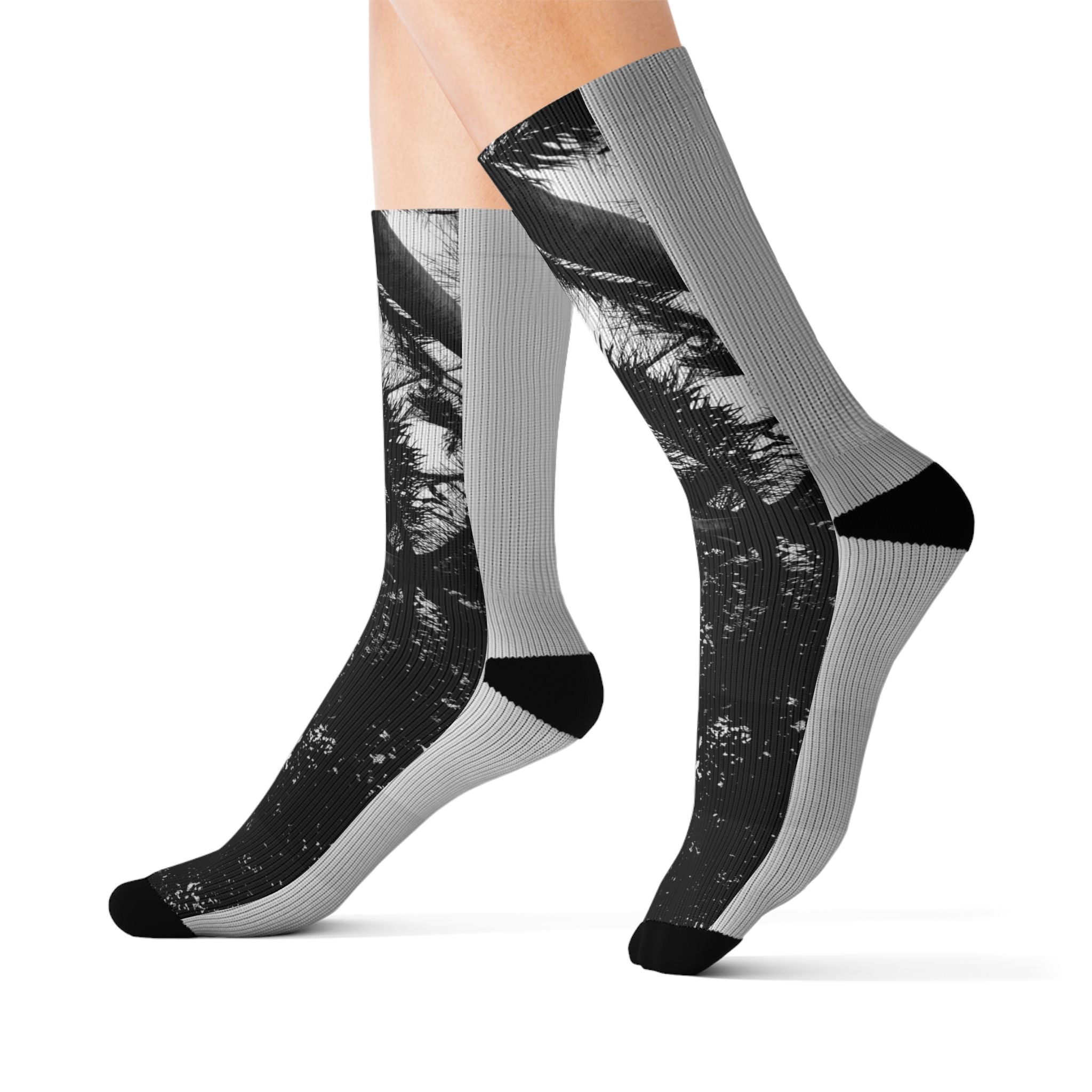 Black Palm Tree Sublimation Socks -Effortlessly Elegant