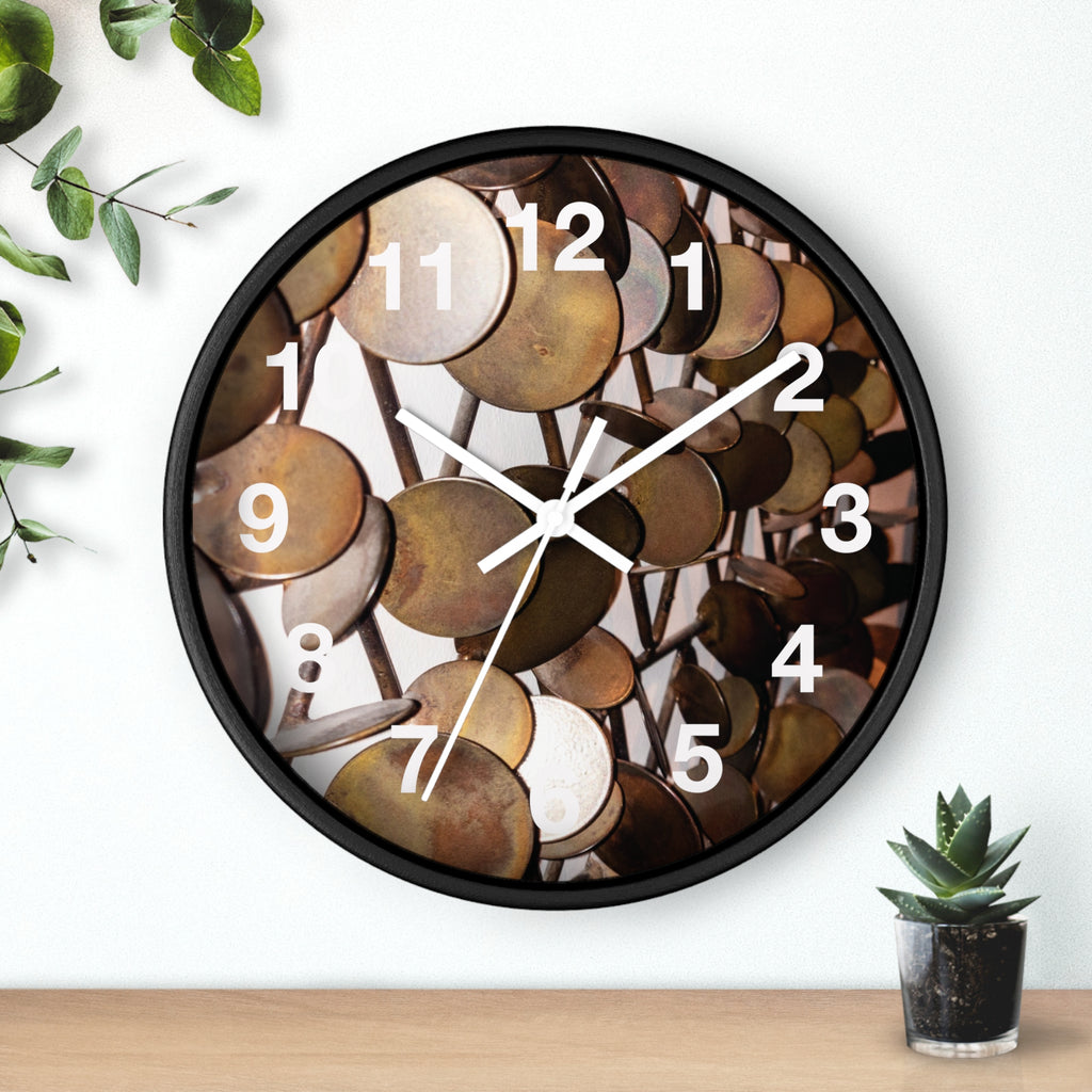 Mid-Century Metal Sculpture Wall Clock with Vintage Brass Disc Art Timepiece