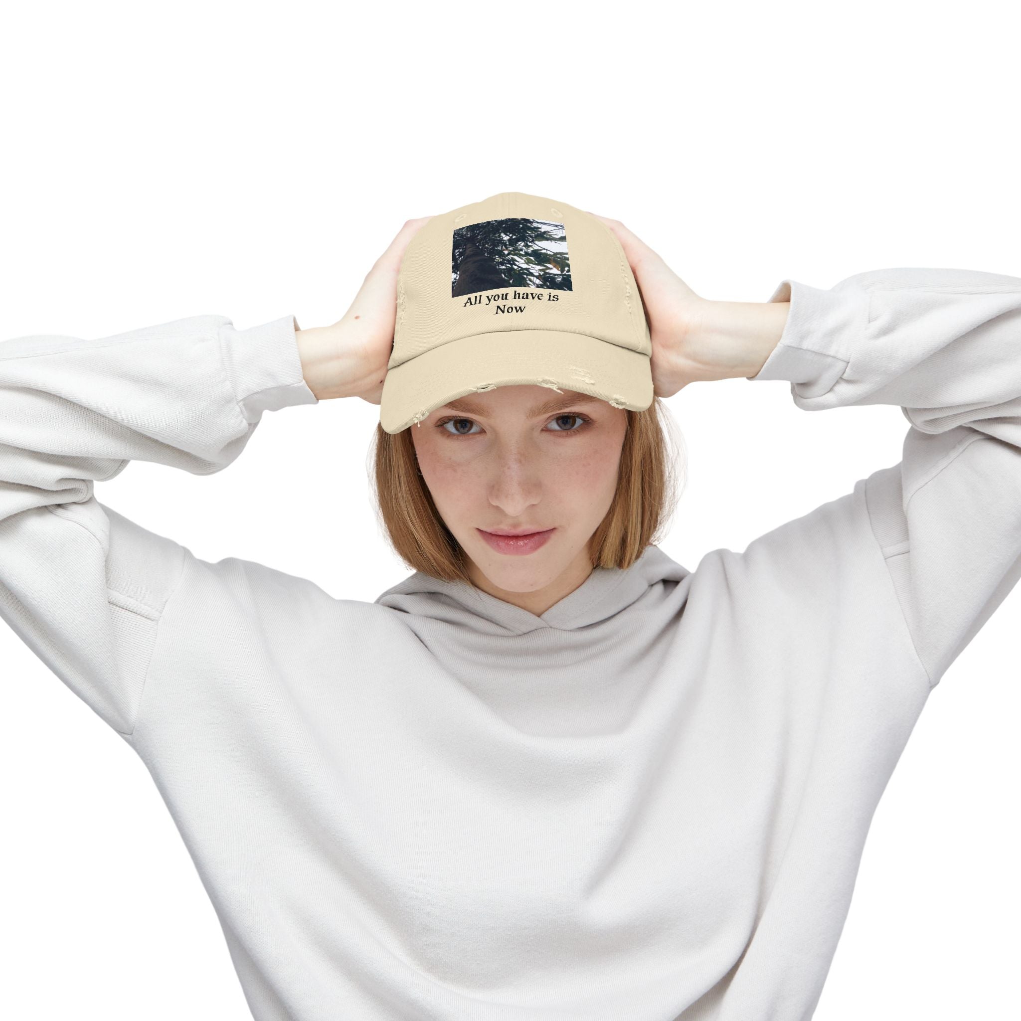 Distressed Cap  'All You Have Is Now' with Tree Design