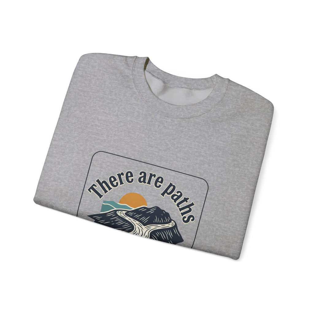 Mountain Paths Crewneck Sweatshirt - "There Are Paths We Choose" Sun Design