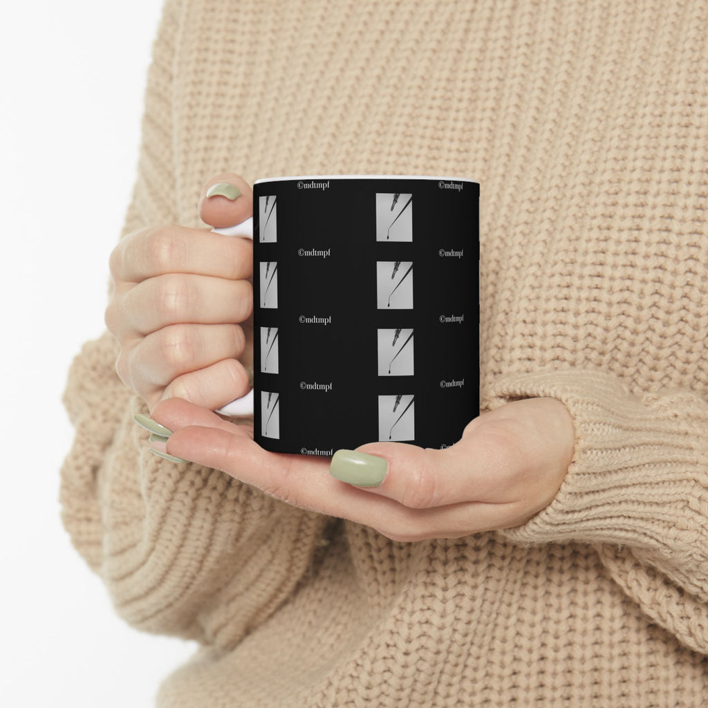Black Minimalist Clock Grid Ceramic Mug  'mdtmpf' Pattern (11oz, 15oz)