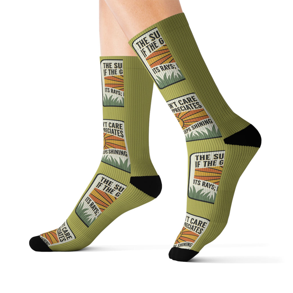 Adventure Patch Sublimation Socks  "The Sun Shines No Matter What's Happening" Vintage Camping Socks