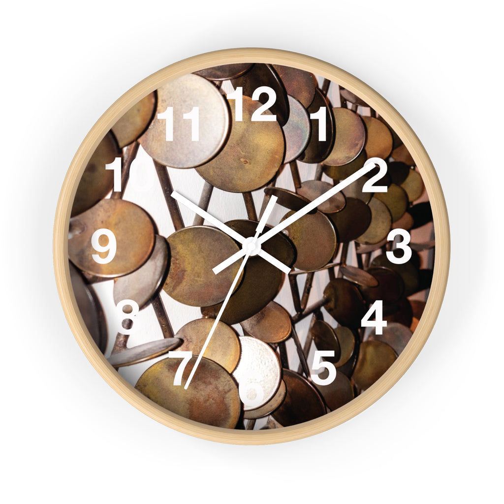Mid-Century Metal Sculpture Wall Clock with Vintage Brass Disc Art Timepiece
