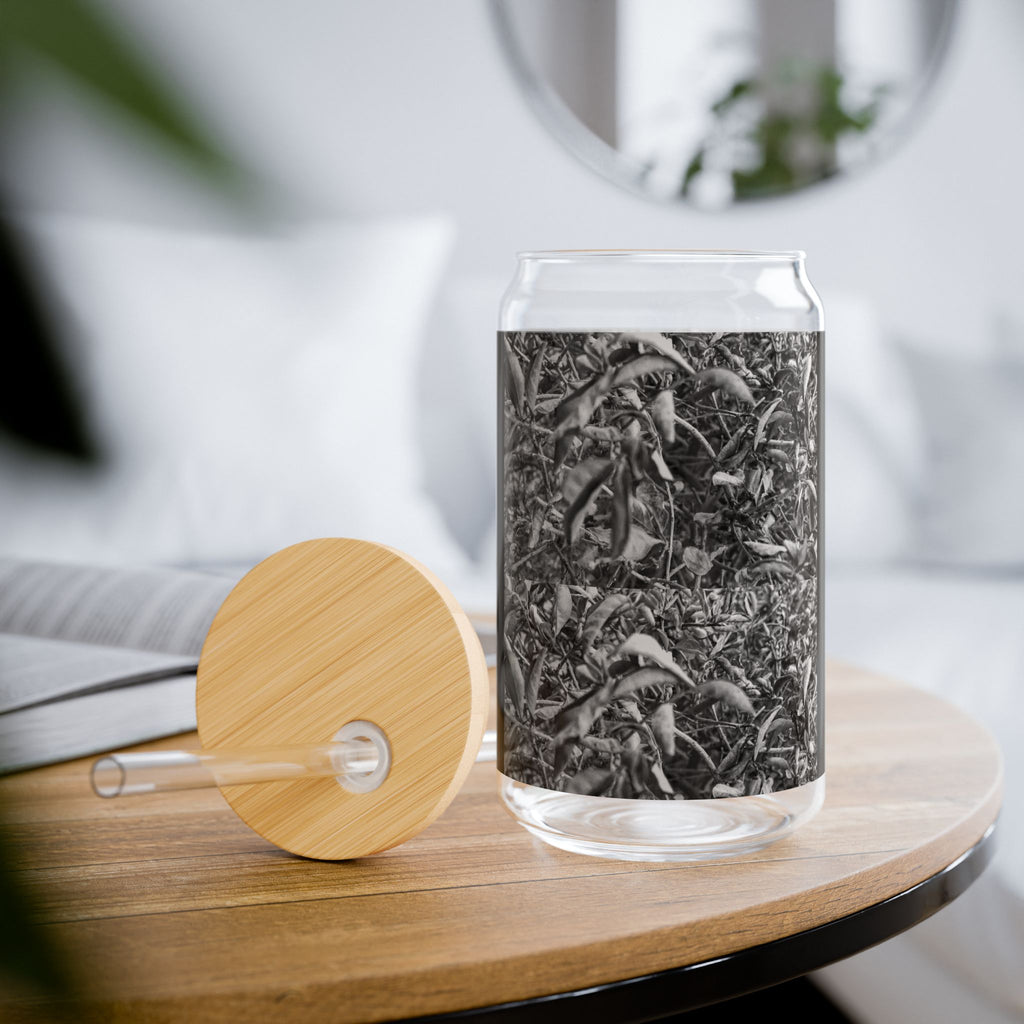 16oz Glass Sipper with Black & White Grass Photo Wrap