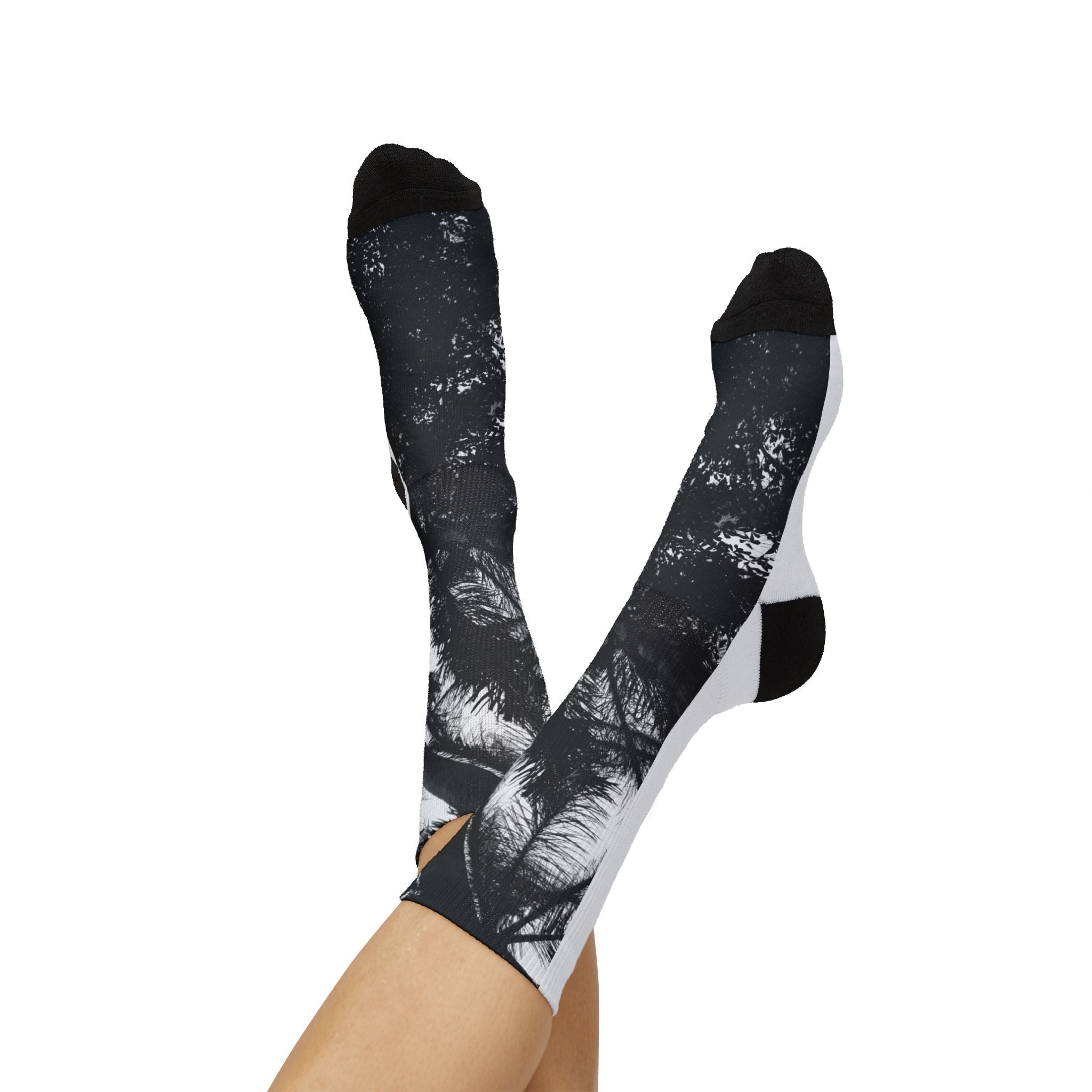 Black Palm Tree Sublimation Socks -Effortlessly Elegant