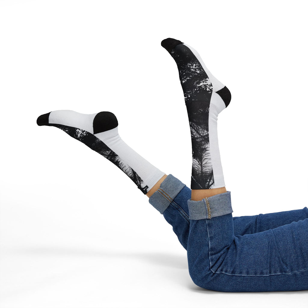 Black Palm Tree Sublimation Socks -Effortlessly Elegant